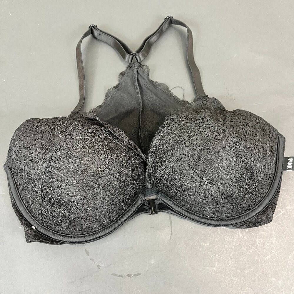 Women's Pink, Black lace racer back padded bra Size 32 DD